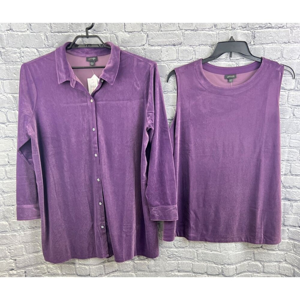 J.Jill Wearever Collection Purple Velvet Velour Shirt & Tank‎ Top Set Size  2X